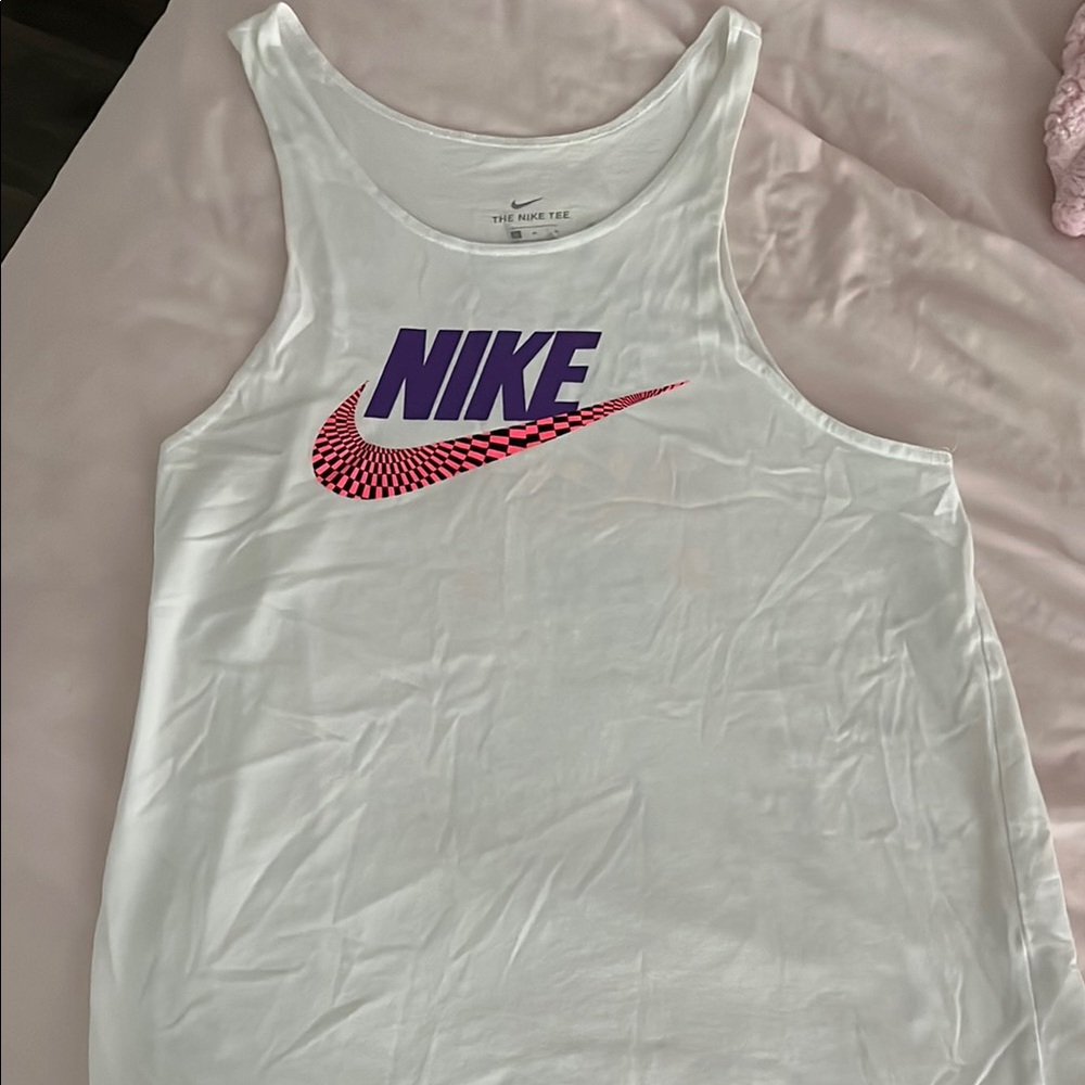 Nike White Tank with Purple and Pink Graphic
